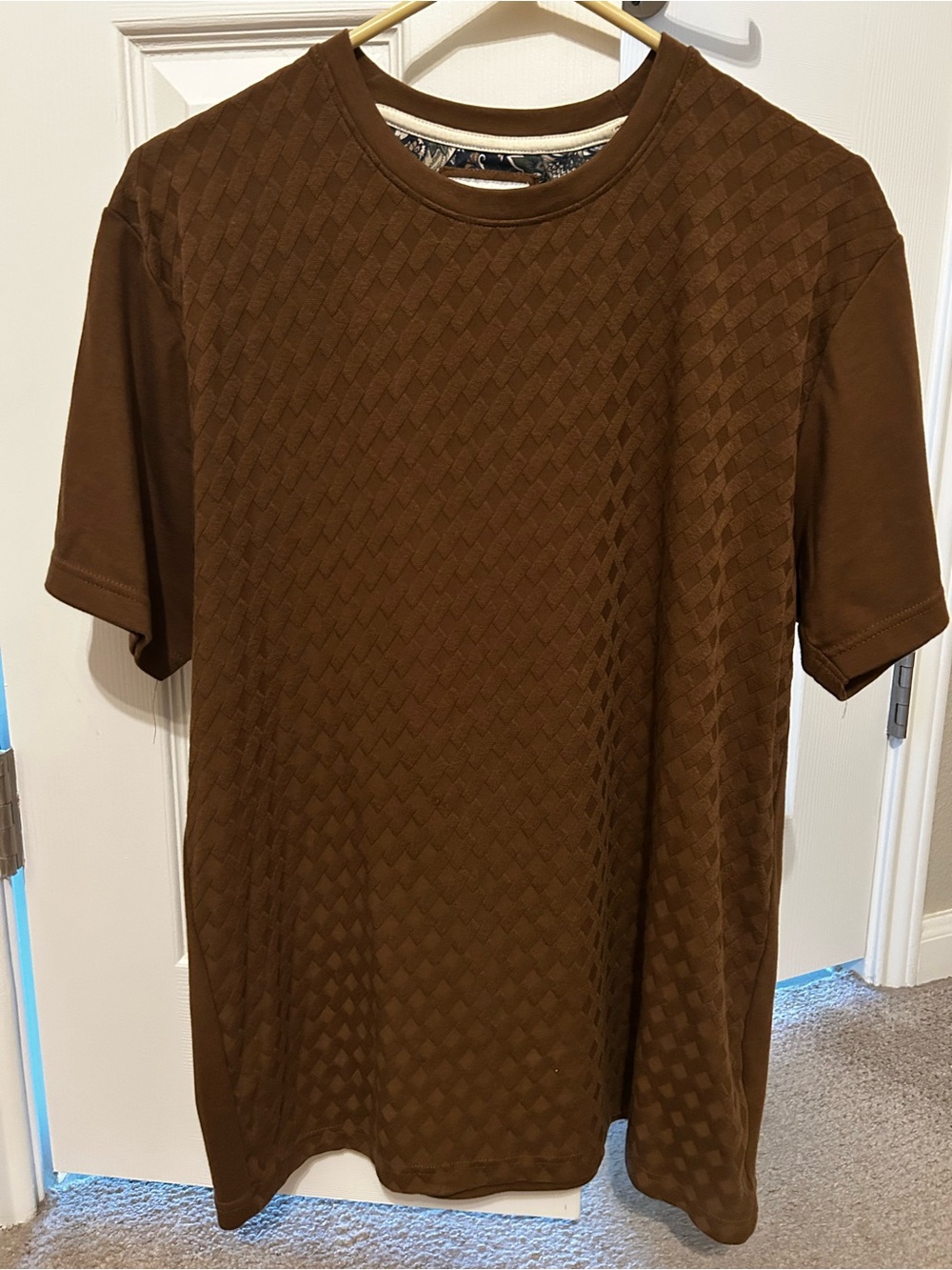 Mens Medium Denim & Flower Brown Texture Tee Shirt